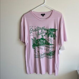 Pink Graphic T-Shirt with Green Print
